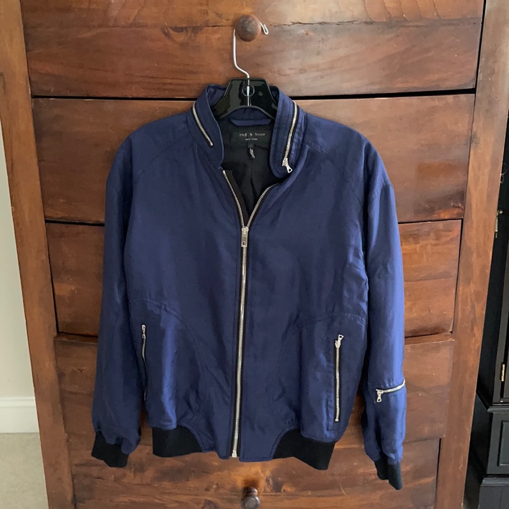 LIKE  NEW Rag & Bone navy lightweight nylon bomber jacket